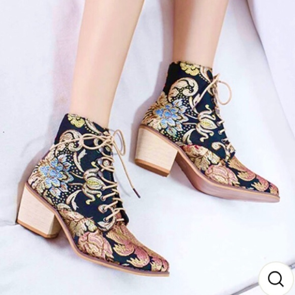 Rainbow Floral Embroidered Ankle Boots